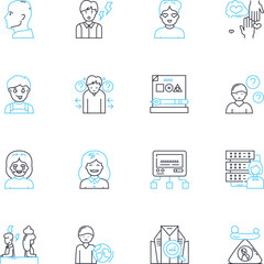 Social awareness linear icons set. Empathy, Tolerance, Compassion, Equality, Diversity, Inclusion, Respect line vector and concept signs. Justice,Kindness,Fairness outline illustrations