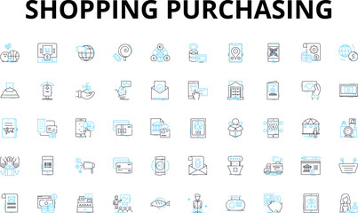 Shopping purchasing linear icons set. Retail, Sale, Buy, Store, Mall, Online, Cart vector symbols and line concept signs. Bag,Checkout,Purchase illustration