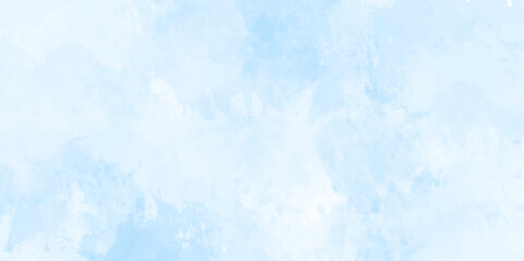 Blue watercolor sky background with white clouds illustration. Soft white clouds in light blue sky watercolor background. Blue sky watercolor background.