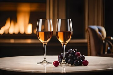 Weinglas vor einem Lagerfeuer am Abend