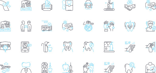 Dental hygiene linear icons set. Teeth, Gums, Plaque, Flossing, Brushing, Tartar, Cavity line vector and concept signs. Fluoride,Mouthwash,Halitosis outline illustrations