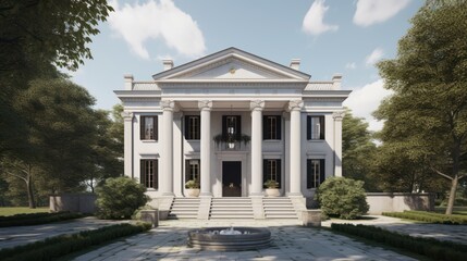Palladian exterior house design in daytime golden hour ai
