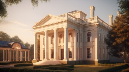 Obraz premium Palladian exterior house design in daytime golden hour ai