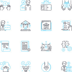 Credit services linear icons set. Credirthiness, Credit score, Credit report, Credit repair, Debt consolidation, Credit counseling, Credit monitoring line vector and concept signs. Credit assessment