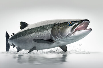 Obraz premium 3D Illustration of a salmon on a white background with reflection. created with generative AI