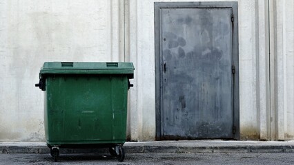 Fototapeta na wymiar rubbish bin on industrial facade