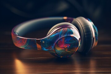 Abstract colorful acrylic headphones. Generative AI