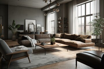 Fototapeta na wymiar 3D living room interior concept. Generative AI