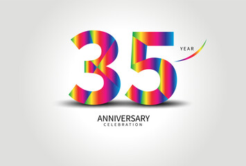 35 Year Anniversary Celebration Logo colorful vector, 35 Number Design, 35th Birthday Logo, Logotype Number, Vector Anniversary For Celebration, Invitation Card, Greeting Card. logo number Anniversary
