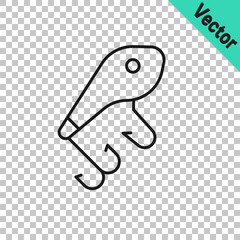 Black line Fishing lure icon isolated on transparent background. Fishing tackle. Vector