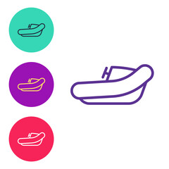 Set line Inflatable boat with outboard motor icon isolated on white background. Set icons colorful. Vector