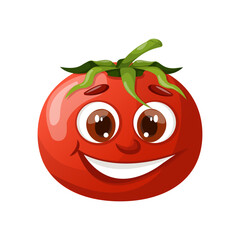 Smiling cartoon red ripe tomato. Red ripe tomato. 