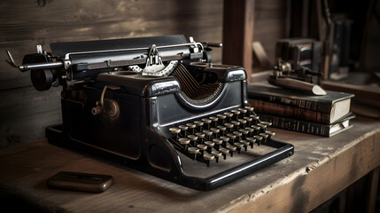 Fototapeta na wymiar Vintage Typewriter Close-Up: Capturing the Charm of Old-School Writing, generative AI