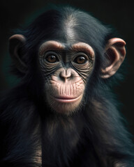 Portrait of a chimpanzee on a dark background