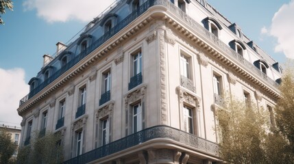 Obraz premium Haussmann exterior house design in daytime golden hour generative ai