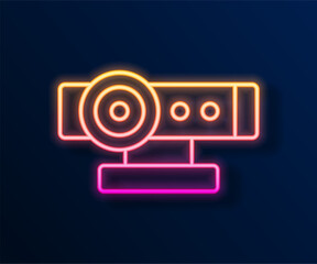 Glowing neon line Web camera icon isolated on black background. Chat camera. Webcam icon. Vector