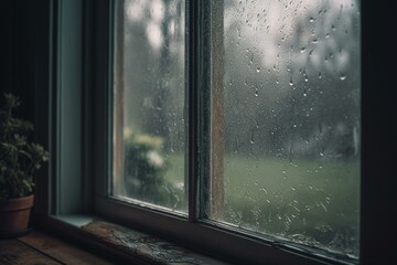Damp mold and mildew on window and frame. Generative AI