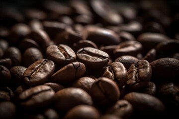 A background photo of a collection of coffee beans. Generative AI