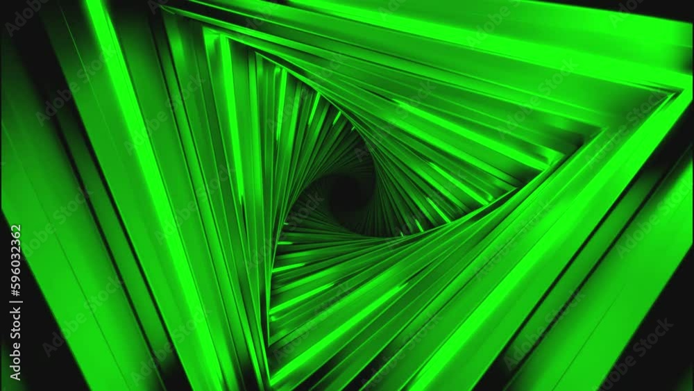 Poster movement in 3d tunnel with triangular lines. design. 3d tunnel with geometric triangular turn. movem