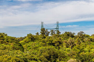 A view from a suspended bridge over the forest canopy in the cloud rain forest in Monteverde, Costa Rica in the dry season.