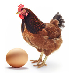 Fototapeta premium Hen and Egg on white background. created with Generative AI