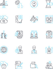 Succession planning linear icons set. Continuity, Development, Growth, Transfer, Legacy, Progression, Advancement line vector and concept signs. Planning,Preparedness,Future-proofing outline