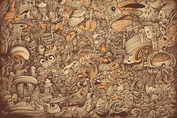 A horizontal illustration of cartoon doodles in art and design style. Generative AI