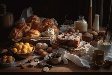 Obraz na płótnie Canvas Supplies for making pastries. Generative AI