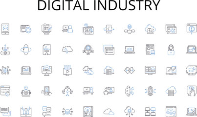 Digital industry line icons collection. Seamless, Effortless, Streamlined, Virtual, Interactive, Fluid, Automated vector and linear illustration. Efficient,Digital,Dynamic outline signs set