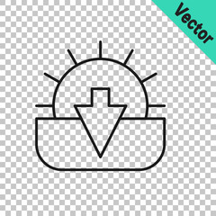 Black line Sunset icon isolated on transparent background. Vector