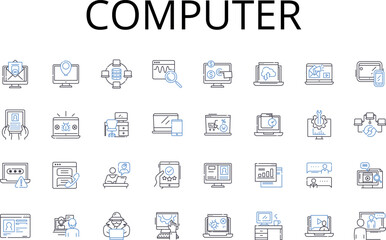 Computer line icons collection. Laptop, Desktop, Machine, Workstation, Processor, System, Device vector and linear illustration. Technology,PC,Server outline signs set