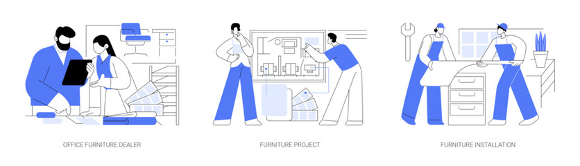 Furniture dealership business abstract concept vector illustrations.
