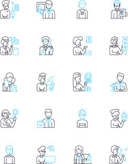 Nicknames linear icons set. Monikers, Handles, Aliases, Tags, Noms-de-plume, Sobriquets, Titles line vector and concept signs. Epithets,Pet names,Labels outline illustrations