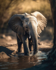 Fototapeta na wymiar African Elephant - Loxodonta africana - drinking at a waterhole