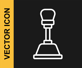 White line Gear shifter icon isolated on black background. Manual transmission icon. Vector
