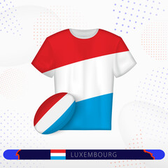 Luxembourg rugby jersey with rugby ball of Luxembourg on abstract sport background.