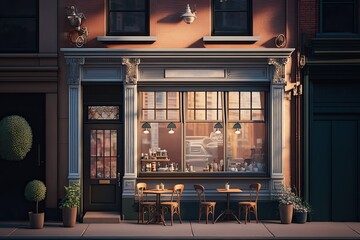 Stylish cozy restaurant with outdoor tables concept. Generative AI