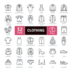 Clothing icon pack. Collection of thin line clothing icons