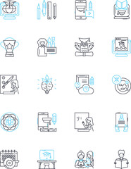 Quality management linear icons set. Efficiency, Reliability, Consistency, Accuracy, Performance, Effectiveness, Control line vector and concept signs. Standardization,Adaptability,Capability outline