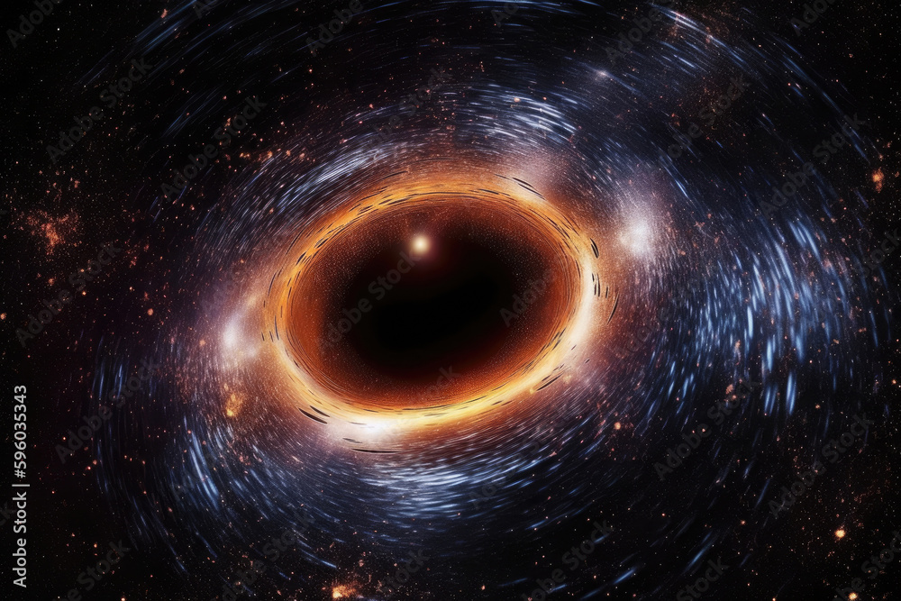 Wall mural black hole illustration in outer space. wormhole in universe. created with generative ai