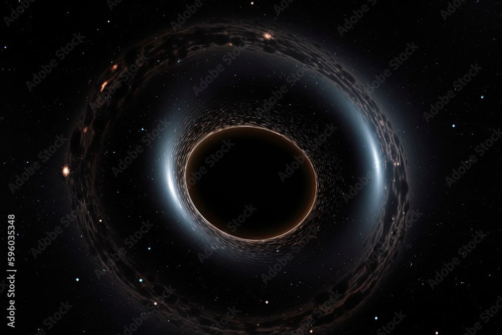 Wall mural black hole illustration in outer space. wormhole in universe. created with generative ai