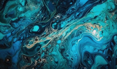 Abstract art blue paint background with liquid fluid grunge texture, generative AI