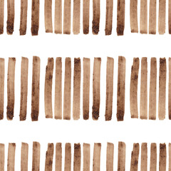 Vertical short coffee lines. Abstract seamless watercolor pattern. Ideal for kitchen textiles and wallpapers, tablecloths and scarves