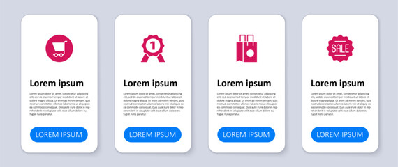 Set Price tag with Sale, Paper shopping bag, Medal and Shopping cart. Business infographic template. Vector