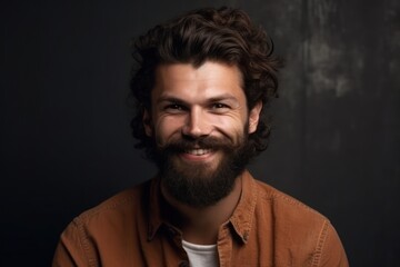 Fototapeta premium Smiling bearded man looking at camera. Generative AI 