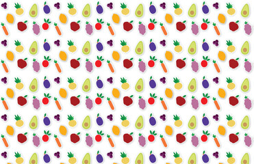 Pattern, vector flat fruit icons, stickers. Decorative design. Healthy food, organic food.