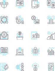 Blockchain technology linear icons set. Decentralization, Cryptocurrency, Security, Transparency, Smart contracts, Immutable, Distributed line vector and concept signs. Ledger,Trustless,Consensus