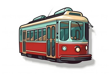 Fototapeta na wymiar Tram sticker on white background