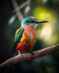 Fototapeta na wymiar Colorful bird perched on a branch in the rainforest