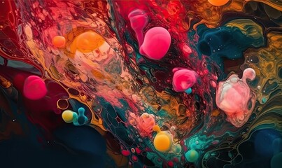 Colourful acrylic bubbles, Abstract ink design template mixed texture background, generative AI